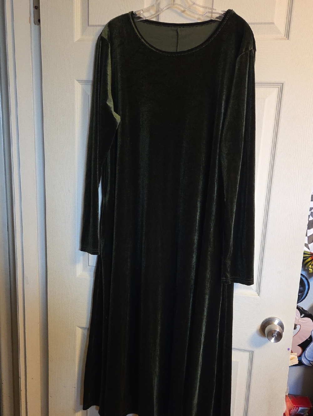 Long Sleeve Velvet Dress in Dark Green Size 1XL